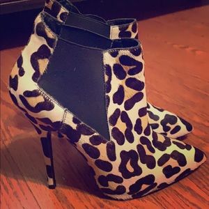 Steven madden printed cow hair high heel booties